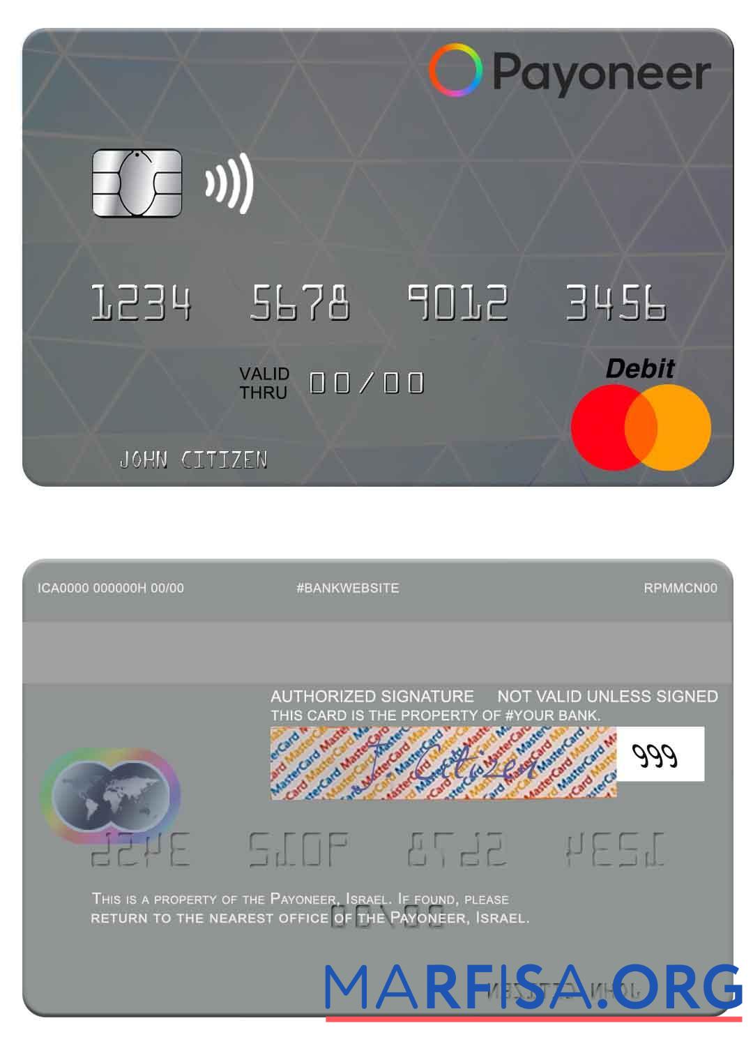 Printable USA Payoneer mastercard template